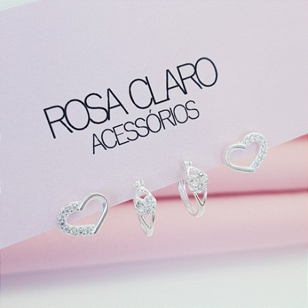 Kit Brinco e Argola com Detalhes Coração Cravejado Zirconia Prata 925