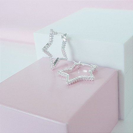 Argola Estrela 16mm Cravejada Zirconias Prata 925