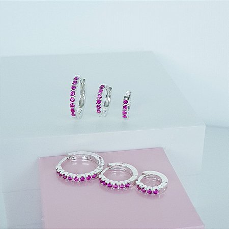 Trio Argolas Cliques Cravejadas Rose Prata 925