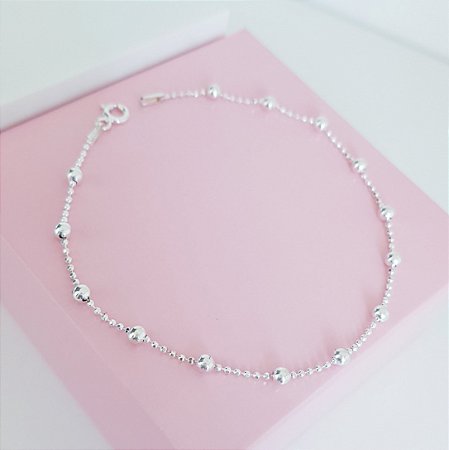Pulseira de Bolinha com Fio Diamantado Prata 925