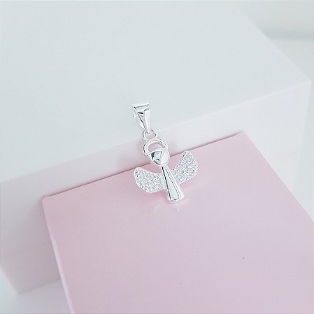Pingente Anjo com Detalhes Zirconias Prata 925