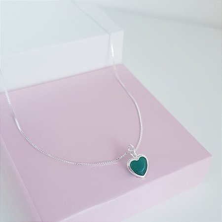 Colar com Pingente Zirconia Coração Verde 9mm Prata 925