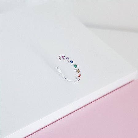 Percing Fake Zirconias Coloridas Cravejadas Prata 925