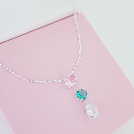 Colar com Pingentes Zirconias Prata 925