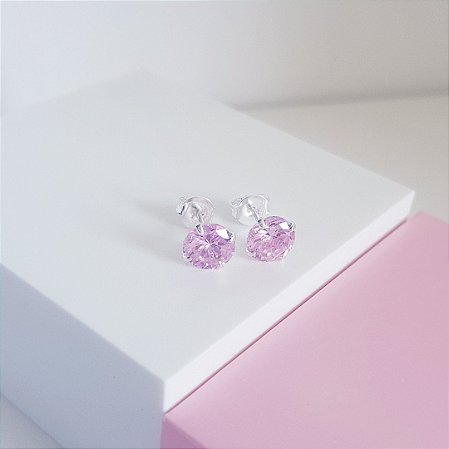 Brinco Ponto de Zirconia Rosa Claro Prata 925