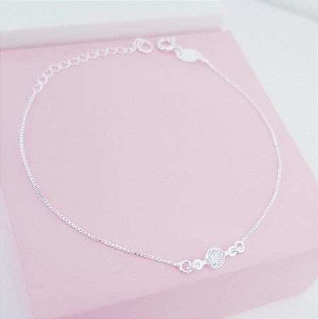Pulseira Veneziana com Pingente Zirconia Prata 925