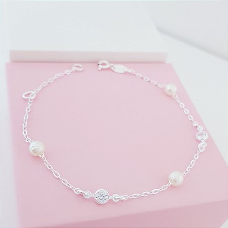 Pulseira Zirconia e Pérola Prata 925