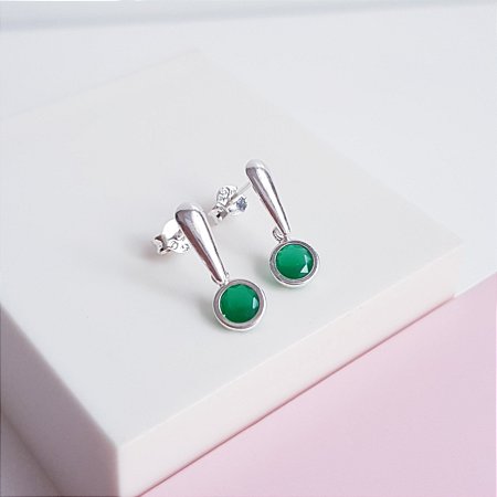 Brinco Base Slim com Pingente Zirconia Verde Prata 925