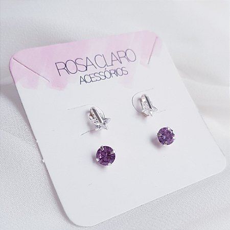 Kit de Brincos Estrela e Ponto de Luz Prata 925
