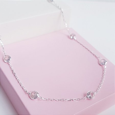 Corrente Cartier com Pingentes Ponto de Luz Zirconia Prata 925