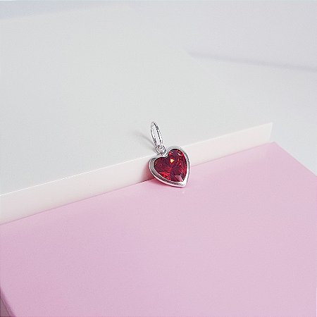 Pingente Ponto de Luz Zirconia Coração Vermelho Rubi Prata 925