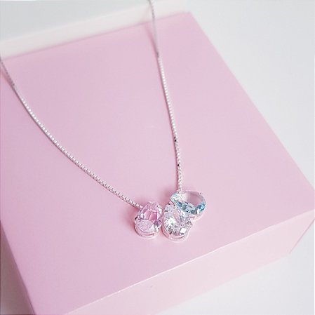 Colar com 3 Pingentes Zirconia Prata 925