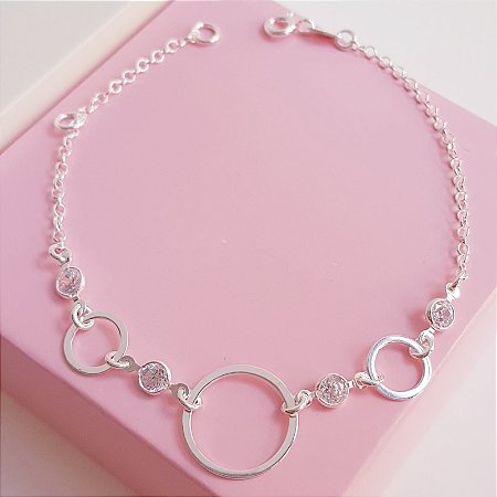 Pulseira Circulos Vazados com Zirconia Prata 925