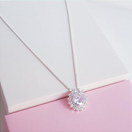 Colar com Pingente Ponto de Luz Cravejado Prata 925
