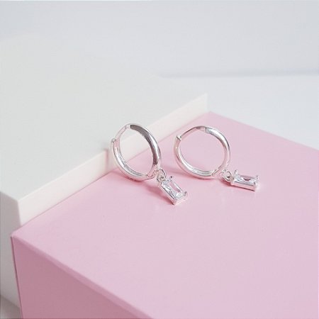 Argola Clique com Pingente Zirconia Retangular Prata 925