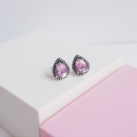 Brinco Zirconia Rosa Prata 925