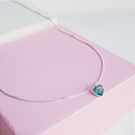 Colar com Pingente Zirconia Coração Verde Prata 925