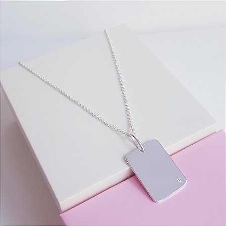 Colar com Pingente Retangular Personalizável com Zirconia Prata 925