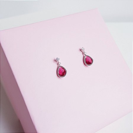 Brinco Ponto de Luz com Pingente Zirconia Gota Prata 925