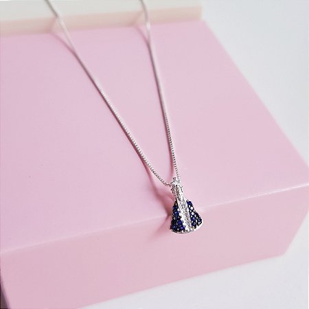 Colar com Pingente Nossa Senhora Zirconia Azul Prata 925