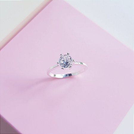 Anel Solitário Tradicional Zirconia 6mm Prata 925