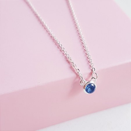 Colar Zirconias Azul e Cristal Prata 925