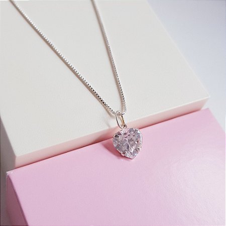 Colar com Pingente Zirconia Coração 9mm Prata 925