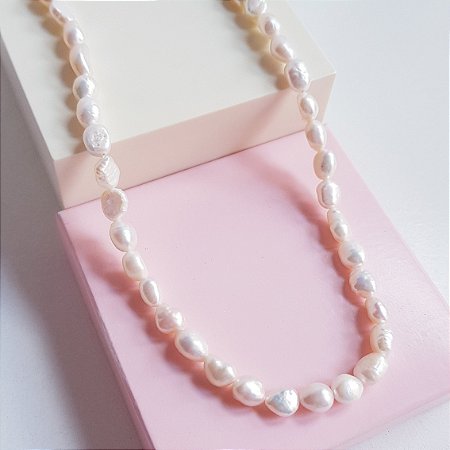Choker de Pérolas Naturais Água Doce Prata 925