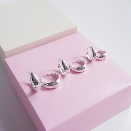 Trio Argolas Clique Gota Prata 925