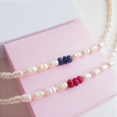 Colar Pérolas Naturais com Pedras Jade Naturais Prata 925