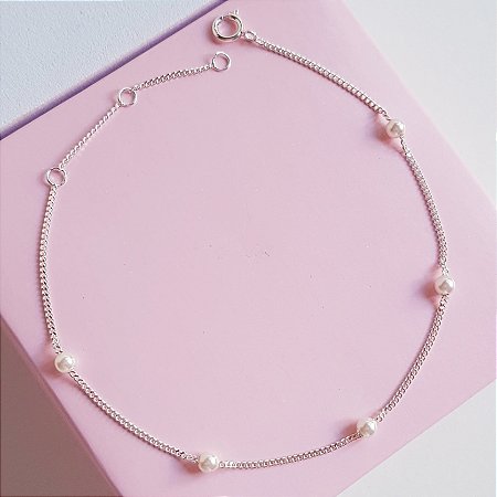 Pulseira Grumet com Pérolas Prata 925