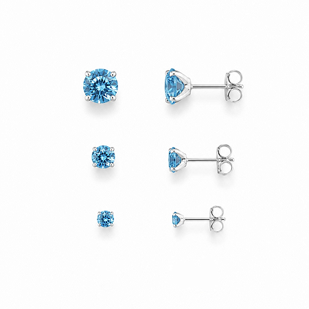 Trio Ponto de Luz Zirconias Azul Prata 925