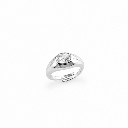Anel Zirconia Oval Ajustável Prata 925