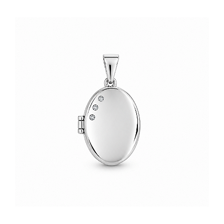 Pingente Relicário Oval com Detalhes em Zircônias Prata 925