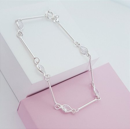 Pulseira Zirconias Gota com Elo Rígido em Prata 925