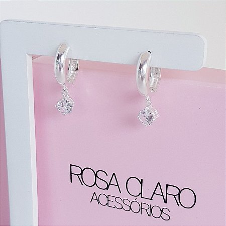 Argola 13mm com Pingente Zirconia 5mm Prata 925