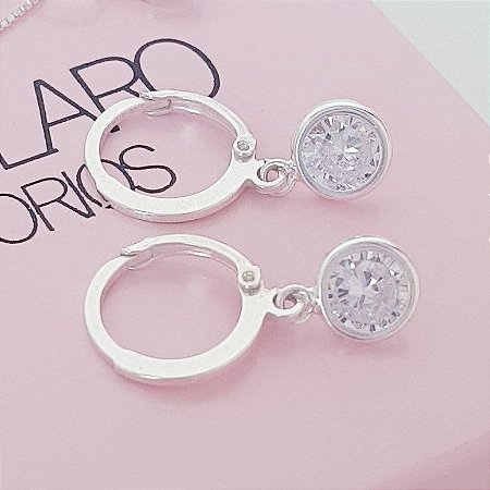 Argola 11mm com Pingente Zirconia 6mm Prata 925
