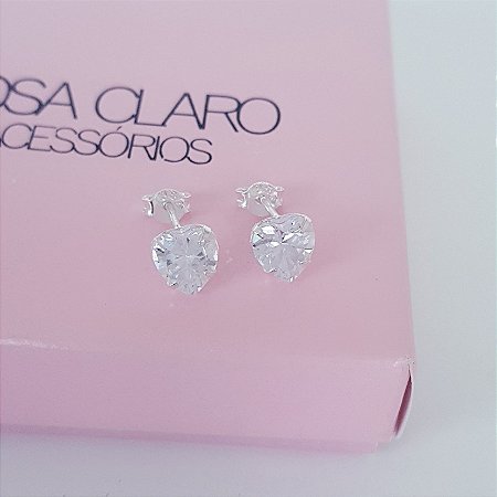 Brinco Coração Zirconia 7mm Prata 925