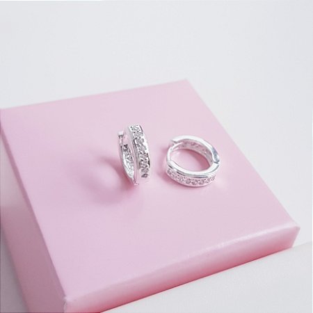 Argola Cravejada Zirconias 10mm Prata 925