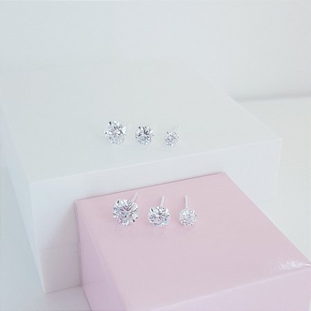 Trio Brincos Ponto de Luz Zirconia Prata 925