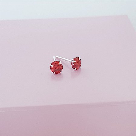 Brinco Ponto de Luz Zirconia Vermelha Prata 925