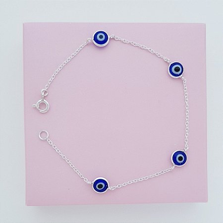 Pulseira Olho Grego Resina Azul Escuro Prata 925