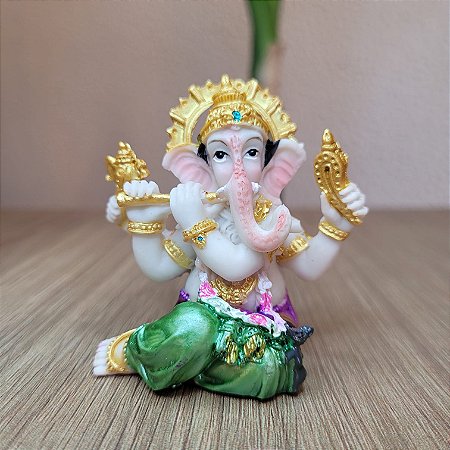 Estatueta Lord Ganesha Tocando Flauta