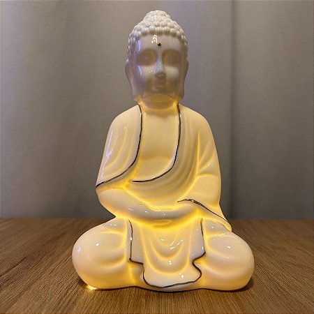 Buda de Porcelana Meditando com Luminária
