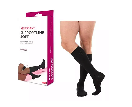 Meia de Compressão para Viagem Supportline Soft 18-22mmHg 3/4 AD Panturrilha Cor Preta  - Venosan
