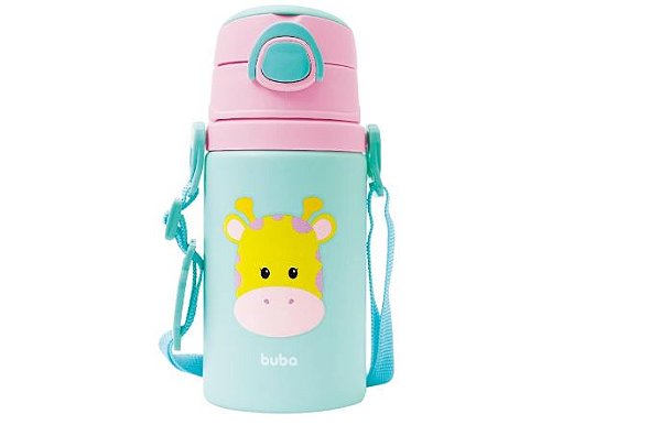 Garrafinha Infantil de alumínio com canudo de silicone BPA Free Animal Fun Girafa - Buba