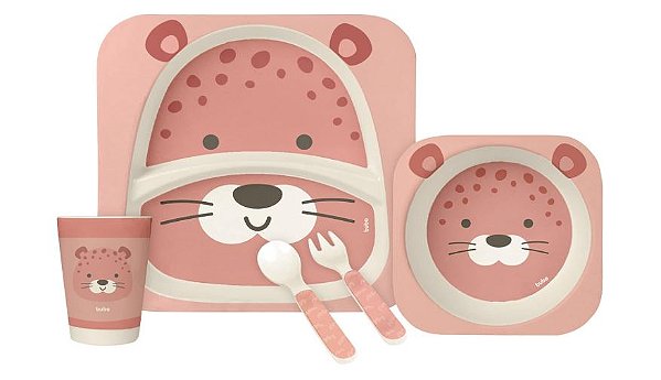 Kit Refeição Infantil em Fibra de Bambu Ecológico 5 peças  Oncinha - Buba