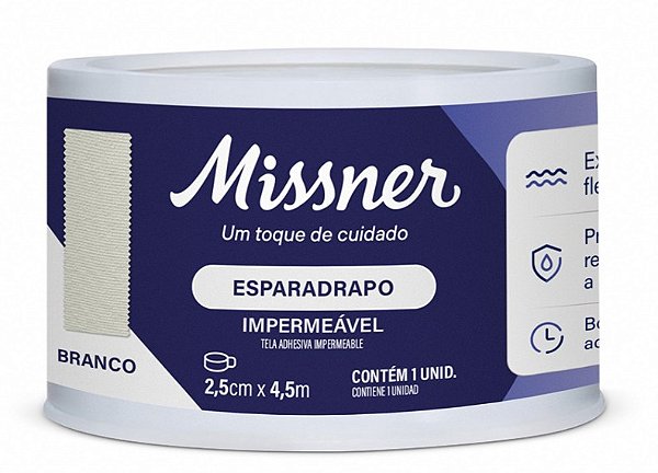 Esparadrapo Impermeável  Branco 2,5cm X 4,5m - Missner