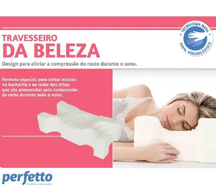 Travesseiro Da Beleza Anti Rugas perfil Baixo + Capa Externa Em Plush - Perfetto