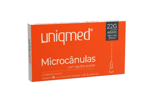 Microcânulas com agulha auxiliar para preenchimento estético 22G (0,70mm) X 50mm 21GX1 (caixa com 12 unidades) - Uniqmed